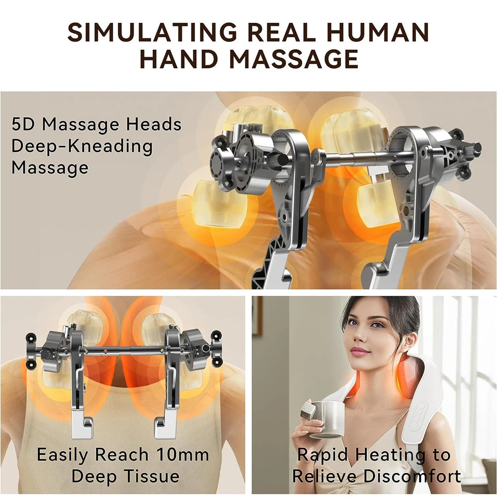 5D Kneading Shiatsu Massage Shawl Neck Chiropractic Massager for Shoulder Pain Relief Heating Neck Massageador Massagem New