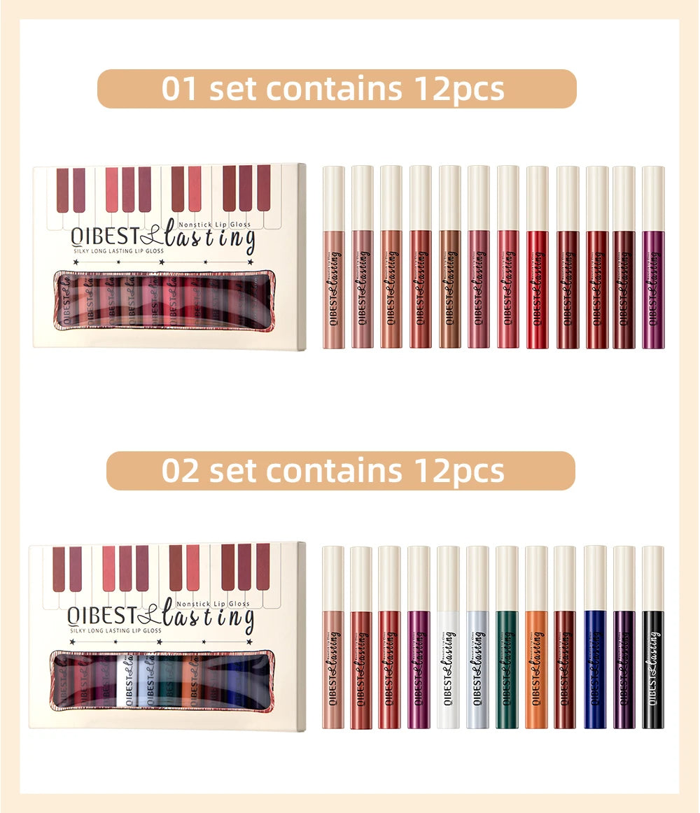 12 Colors Matte Liquid Lipstick Sets Lip Gloss Waterproof Long Lasting Sexy Red White Black Nude Lipgloss Makeup Sets For Women