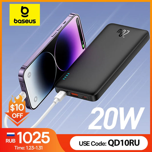Baseus Airpow 20W Power Bank 10000mAh 20000mAh Fast Charge Powerbank for iPhone 15/14/13/12 Xiaomi batterie externe